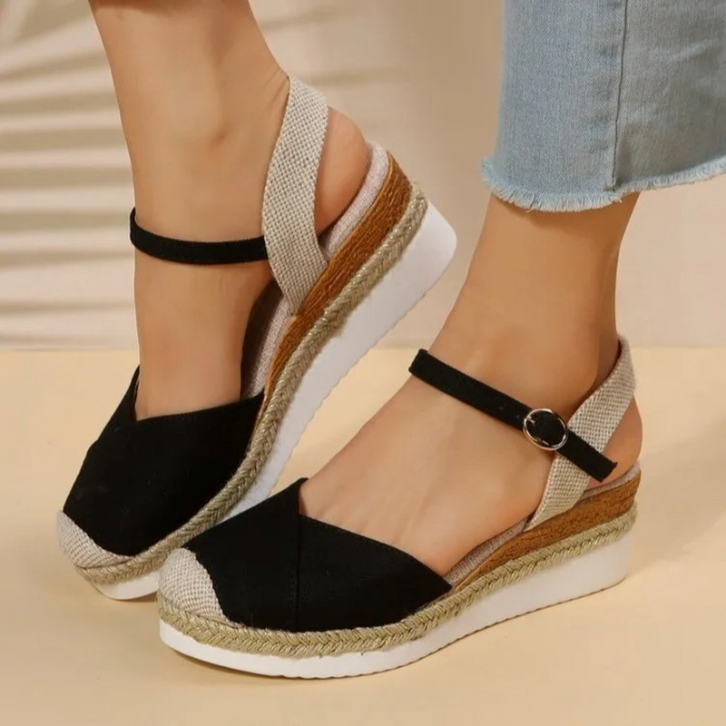 Ladies' Sandals with Buckle Closure and Closed Toe – Isabelle-Black/Brown-3-State of Style