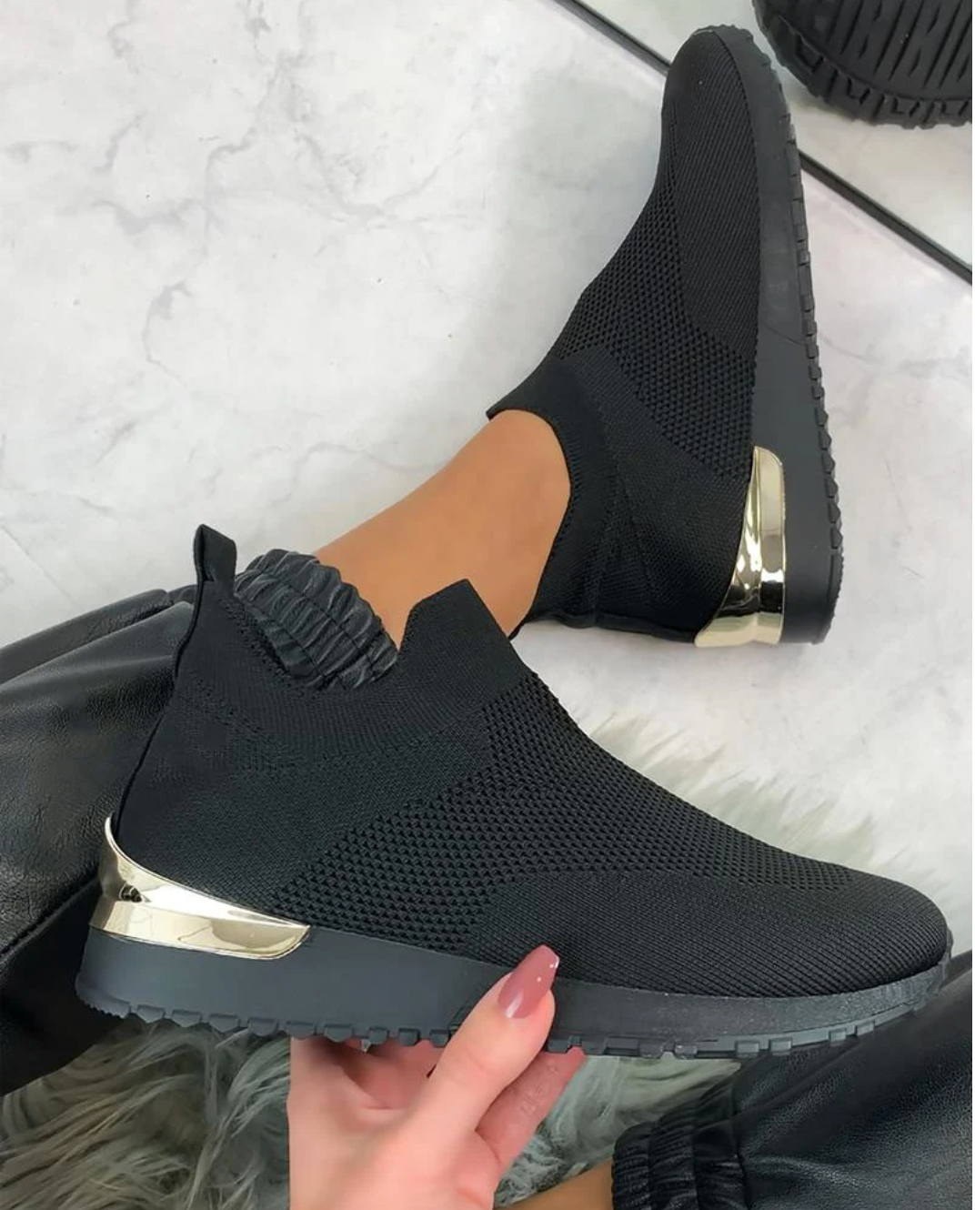 Ladies Slip-On Sneakers - FlexiStep-Black-3.0-State of Style