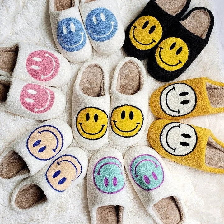 Ladies Slippers - CheerUp-White with Yellow Smiley-2.5-3.5-State of Style