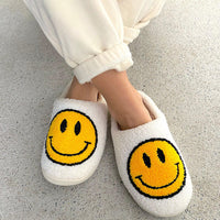 Ladies Slippers - CheerUp-White with Yellow Smiley-2.5-3.5-State of Style