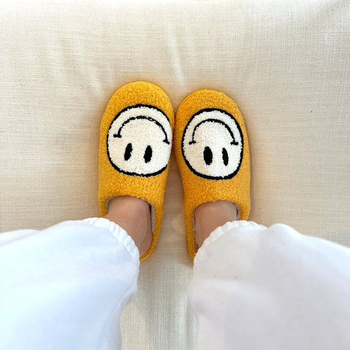 Ladies Slippers - CheerUp-Yellow with White Smiley-2.5-3.5-State of Style