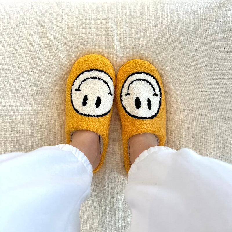 Ladies Slippers - CheerUp-Yellow with White Smiley-2.5-3.5-State of Style
