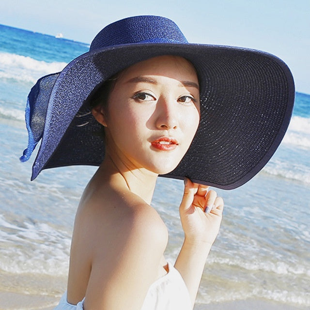 Ladies' straw hat with sun protection – Candy-Dark blue-State of Style