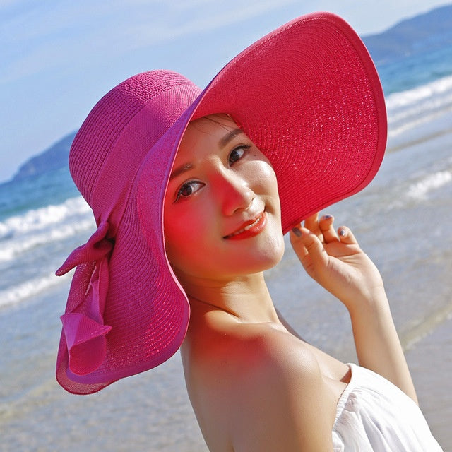 Ladies' straw hat with sun protection – Candy-Pink red-State of Style
