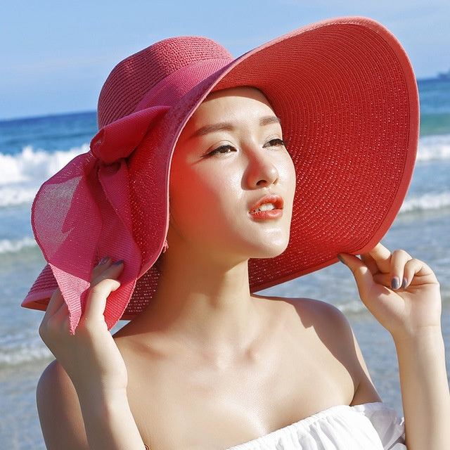 Ladies' straw hat with sun protection – Candy-Red-State of Style