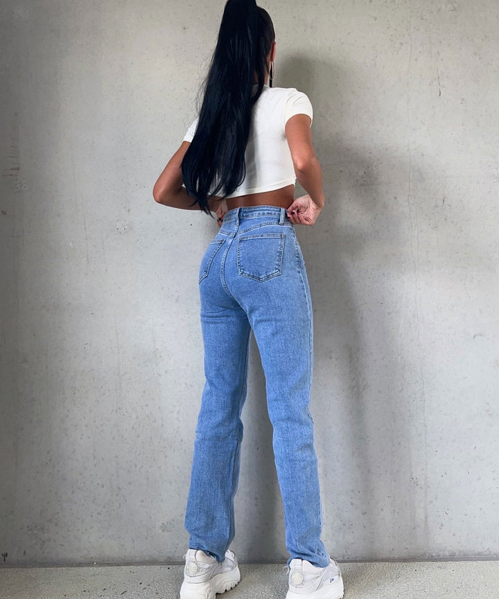 Ladies Stretch Jeans with Wide Legs and Heart Print - Amelie-XS-State of Style