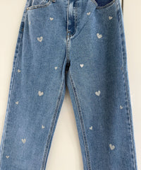 Ladies Stretch Jeans with Wide Legs and Heart Print - Amelie-XS-State of Style