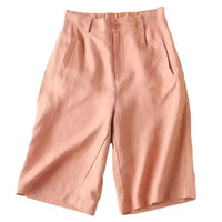 Ladies' summer shorts made of linen-cotton blend in knee length – Elvira-Stone red-S-State of Style