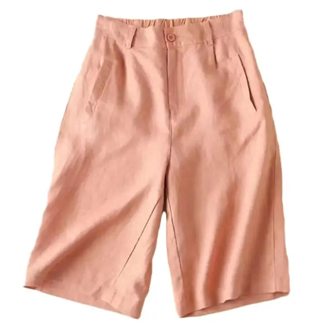 Ladies' summer shorts made of linen-cotton blend in knee length – Elvira-Stone red-S-State of Style