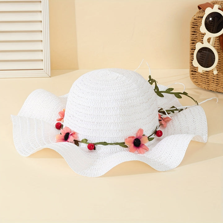 Ladies' Summer Straw Hat with Flower and Fruit Details – Solène-White-State of Style