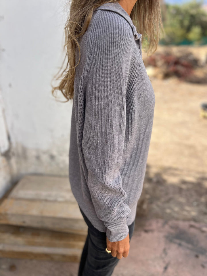 Ladies' V-Neck Sweater - Camille-Grey-S-State of Style