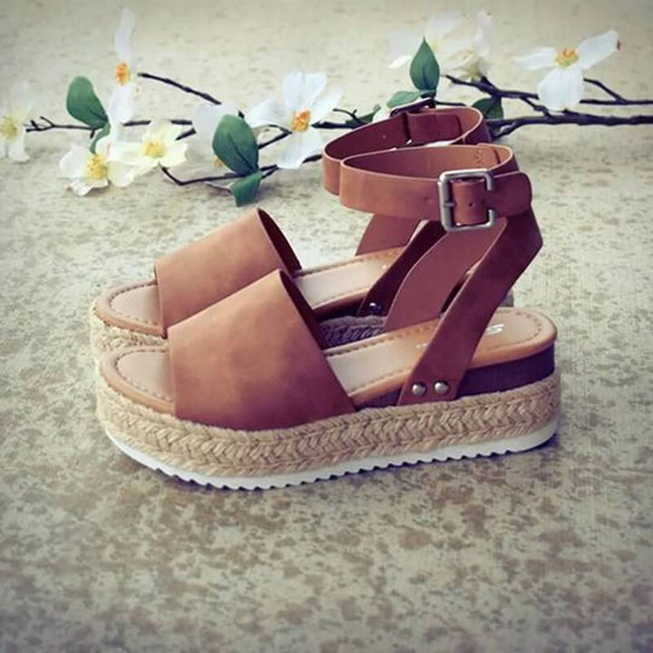 Ladies' wedge espadrille sandals with strap - Livia-Black-3-State of Style