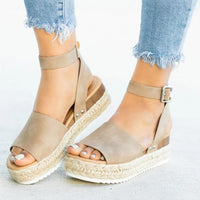 Ladies' wedge espadrille sandals with strap - Livia-Khaki-3-State of Style