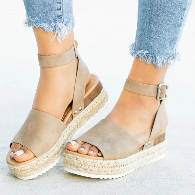Ladies' wedge espadrille sandals with strap - Livia-Khaki-3-State of Style