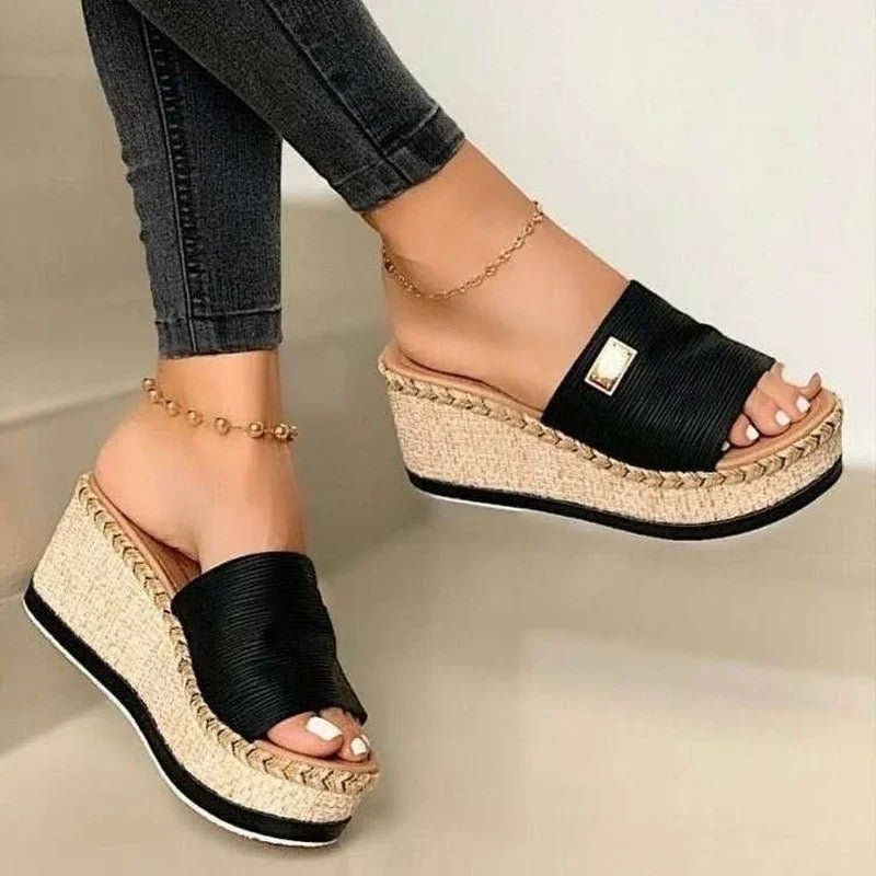Ladies' Wedge Platform Sandals - Ravina-Black-3-State of Style