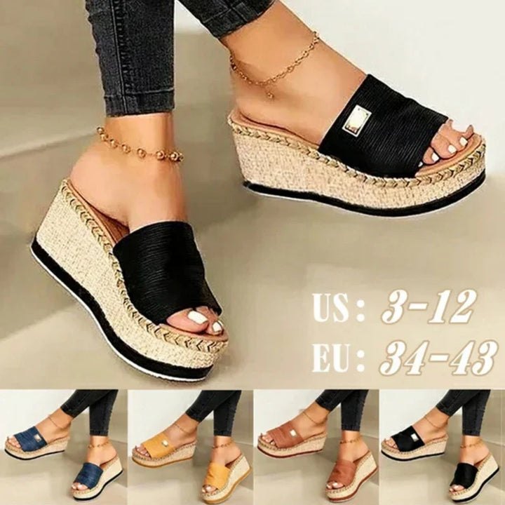 Ladies' Wedge Platform Sandals - Ravina-Black-3-State of Style