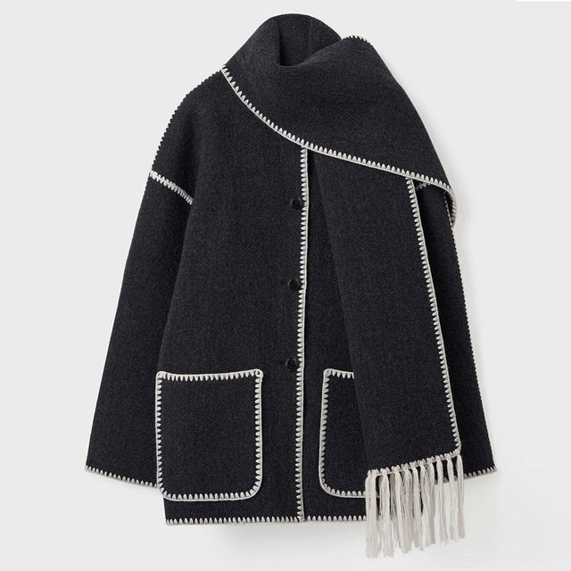 Ladies' Winter Coat with Scarf - Celeste-Anthracite-S-State of Style