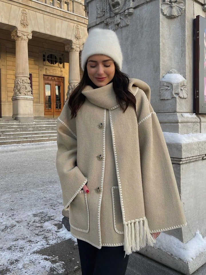 Ladies' Winter Coat with Scarf - Celeste-Beige-S-State of Style