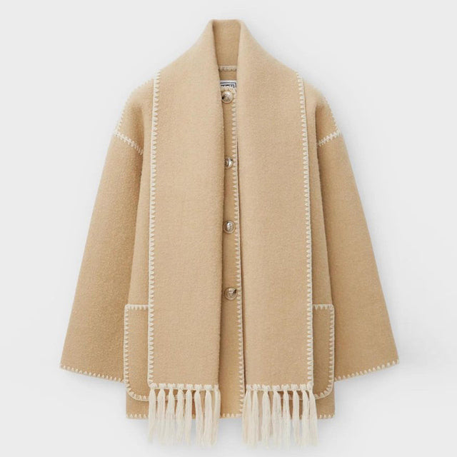 Ladies' Winter Coat with Scarf - Celeste-Beige-S-State of Style
