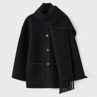 Ladies' Winter Coat with Scarf - Celeste-Black-S-State of Style
