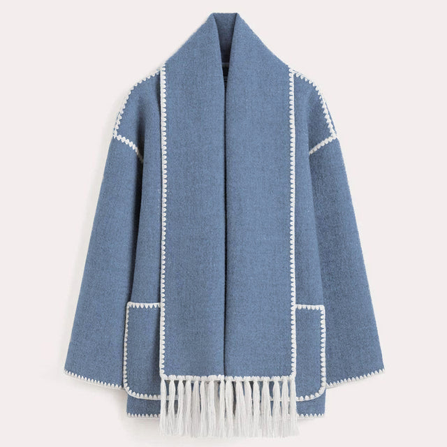 Ladies' Winter Coat with Scarf - Celeste-Blue-S-State of Style