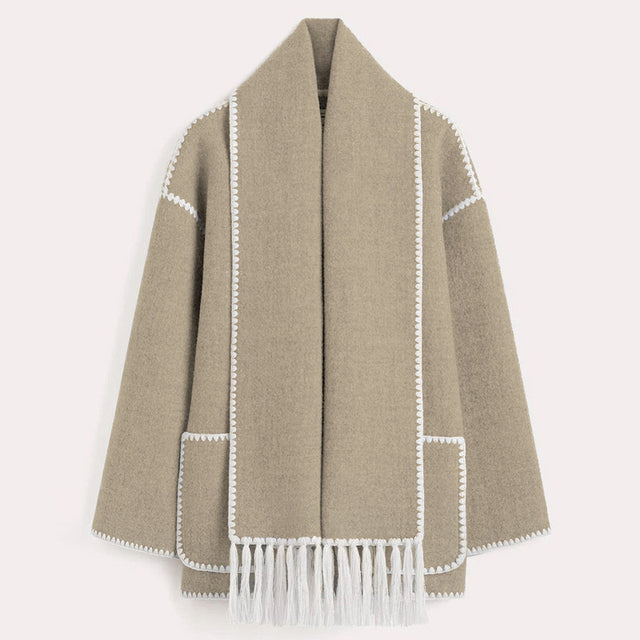 Ladies' Winter Coat with Scarf - Celeste-Khaki-S-State of Style