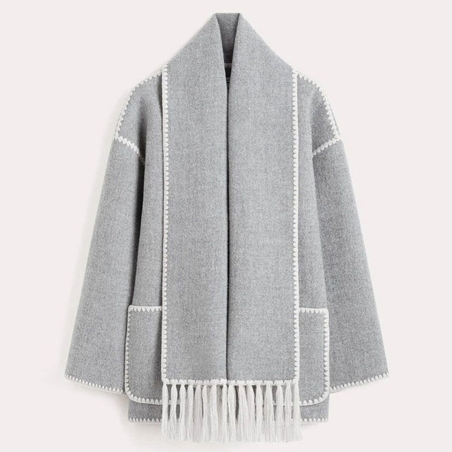 Ladies' Winter Coat with Scarf - Celeste-Light Grey-S-State of Style