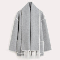 Ladies' Winter Coat with Scarf - Celeste-Light Grey-S-State of Style