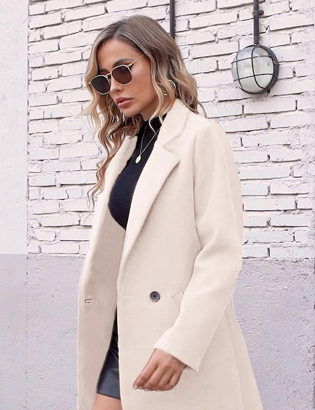 Ladies' Winter Wool Coat with Notch Lapels - Sofia-Beige-XS-State of Style