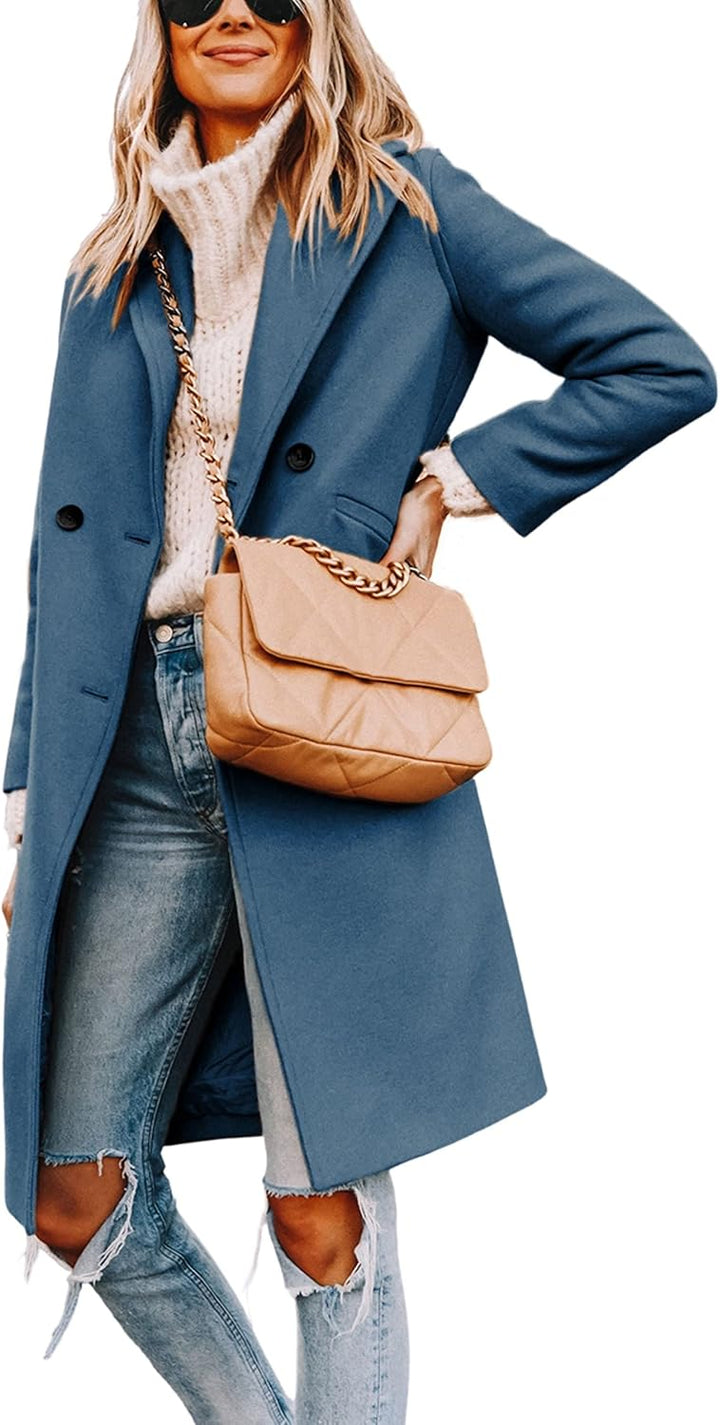 Ladies' Winter Wool Coat with Notch Lapels - Sofia-Blue-XS-State of Style