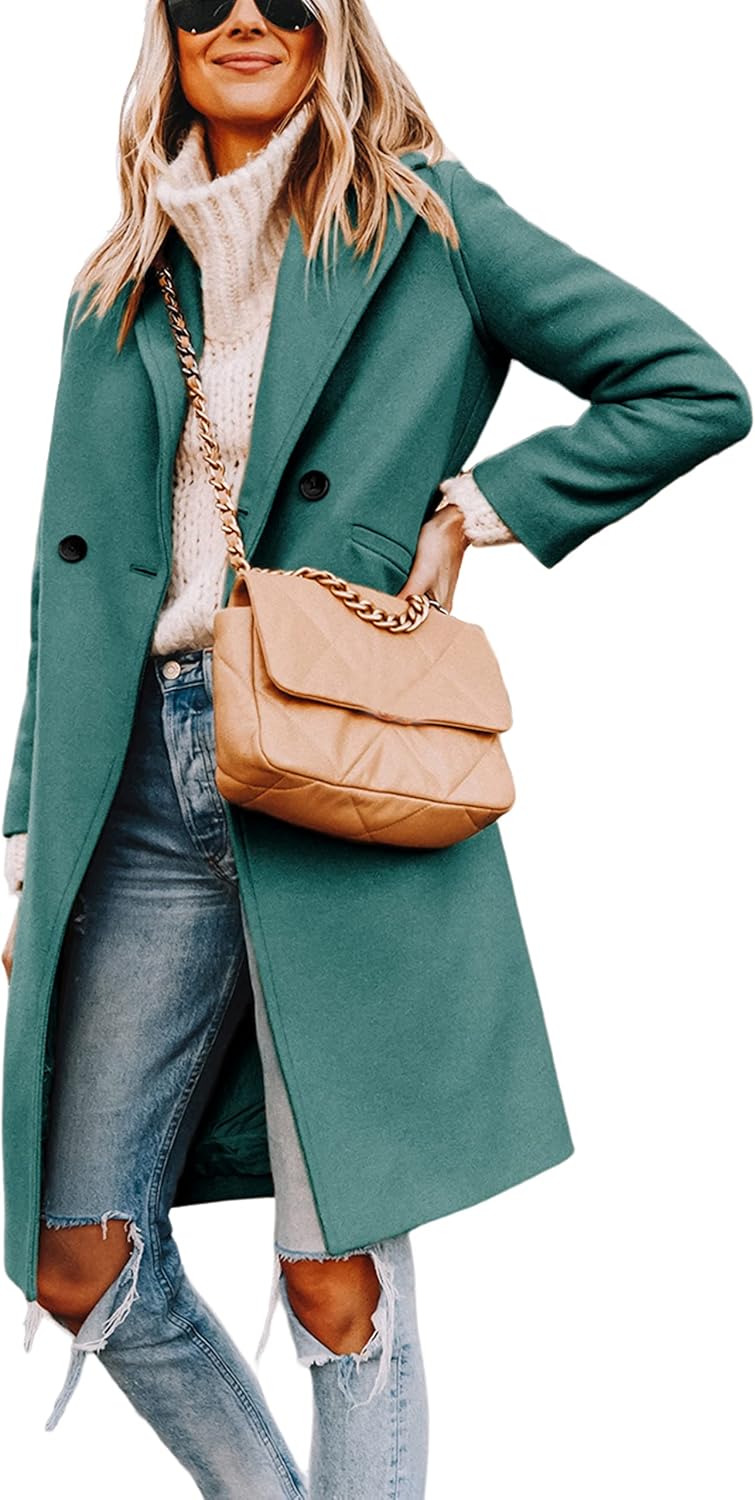 Ladies' Winter Wool Coat with Notch Lapels - Sofia-Green Blue-XS-State of Style