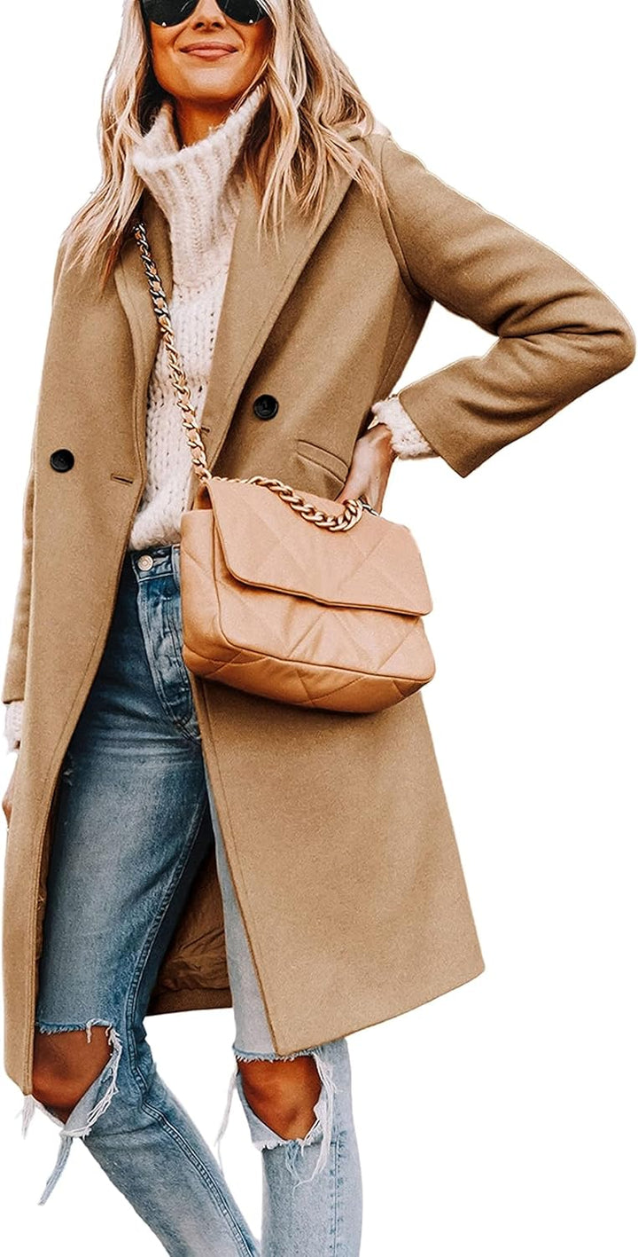 Ladies' Winter Wool Coat with Notch Lapels - Sofia-Khaki-XS-State of Style
