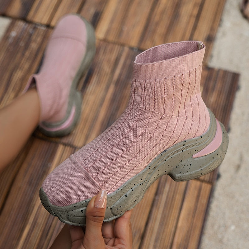 LailaSneaks | Sock Boot Sneakers for Women | Trendy Hybrid Footwear-Beige-4.5-State of Style