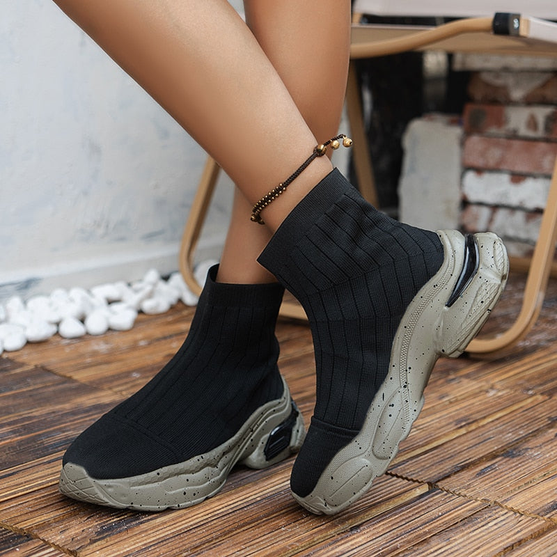 LailaSneaks | Sock Boot Sneakers for Women | Trendy Hybrid Footwear-Black-4.5-State of Style