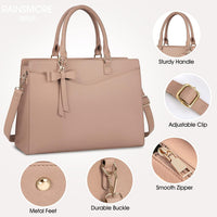 Waterproof PU Leather Laptop Tote Bag with Multi-Pocket Design for Women