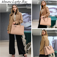 Waterproof PU Leather Laptop Tote Bag with Multi-Pocket Design for Women