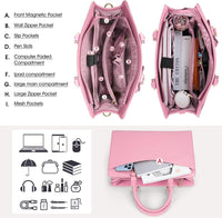 Waterproof PU Leather Laptop Tote Bag with Multi-Pocket Design for Women