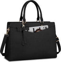 Waterproof PU Leather Laptop Tote Bag with Multi-Pocket Design for Women