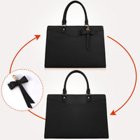 Waterproof PU Leather Laptop Tote Bag with Multi-Pocket Design for Women