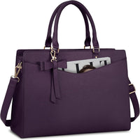 Waterproof PU Leather Laptop Tote Bag with Multi-Pocket Design for Women
