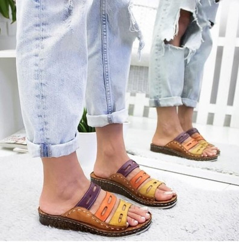 Lara - Multikleurige Comfort Slippers-Bruin-35-State of Style