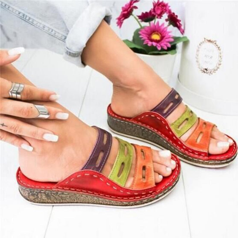 Lara - Multikleurige Comfort Slippers-Rood-35-State of Style