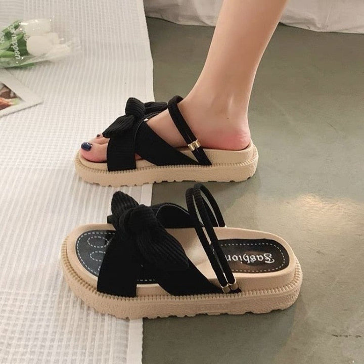 Lara - Orthopedische Olijfgroene Strikslippers-Zwart-36-State of Style