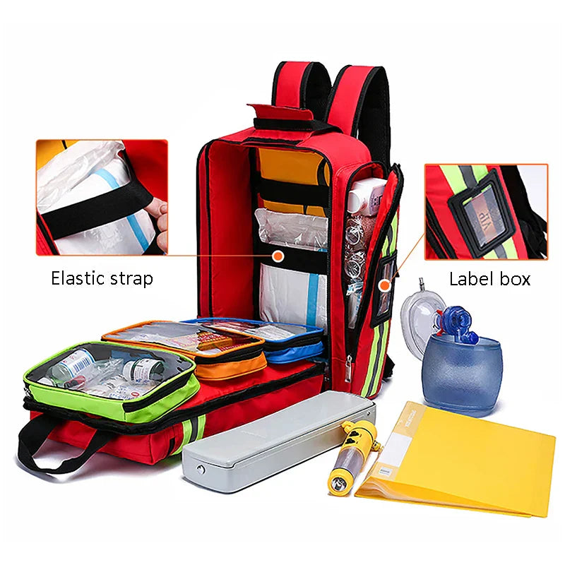 Large First Aid and Survival Backpack - RescueReady-Red-State of Style
