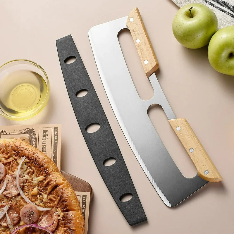 Large Pizza Cutter with Curved Stainless Steel Blade (35 cm) - Bruno-Double Handle-State of Style