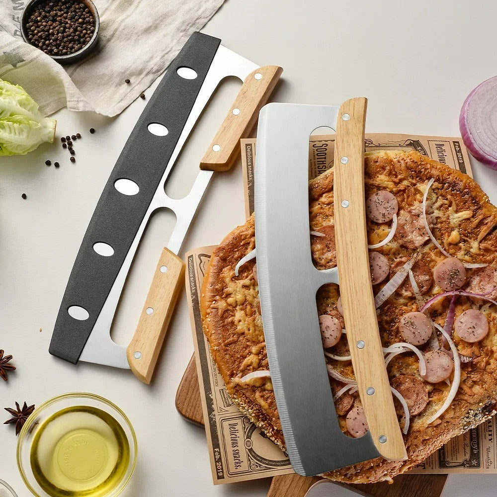 Large Pizza Cutter with Curved Stainless Steel Blade (35 cm) - Bruno-Double Handle-State of Style