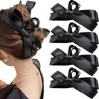 Large Satin Bow Clips-4 pieces Black-State of Style