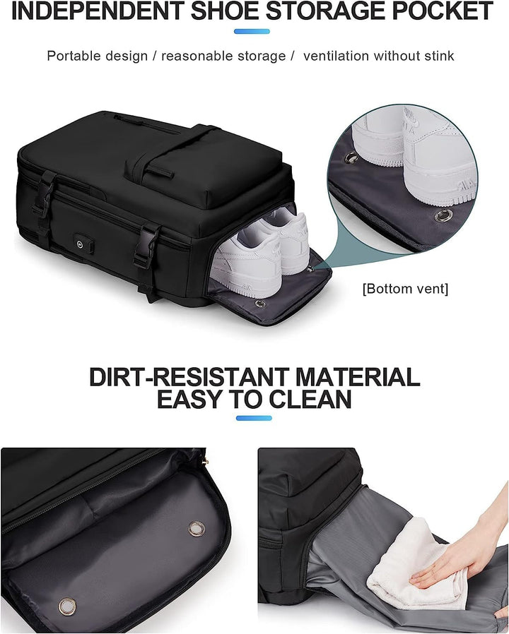 Waterproof Travel Backpack with Shoe Compartment & USB Port – 14" Laptop Fit