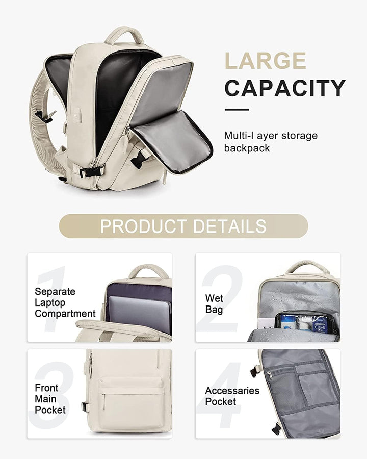 Waterproof Travel Backpack with Shoe Compartment & USB Port – 14" Laptop Fit