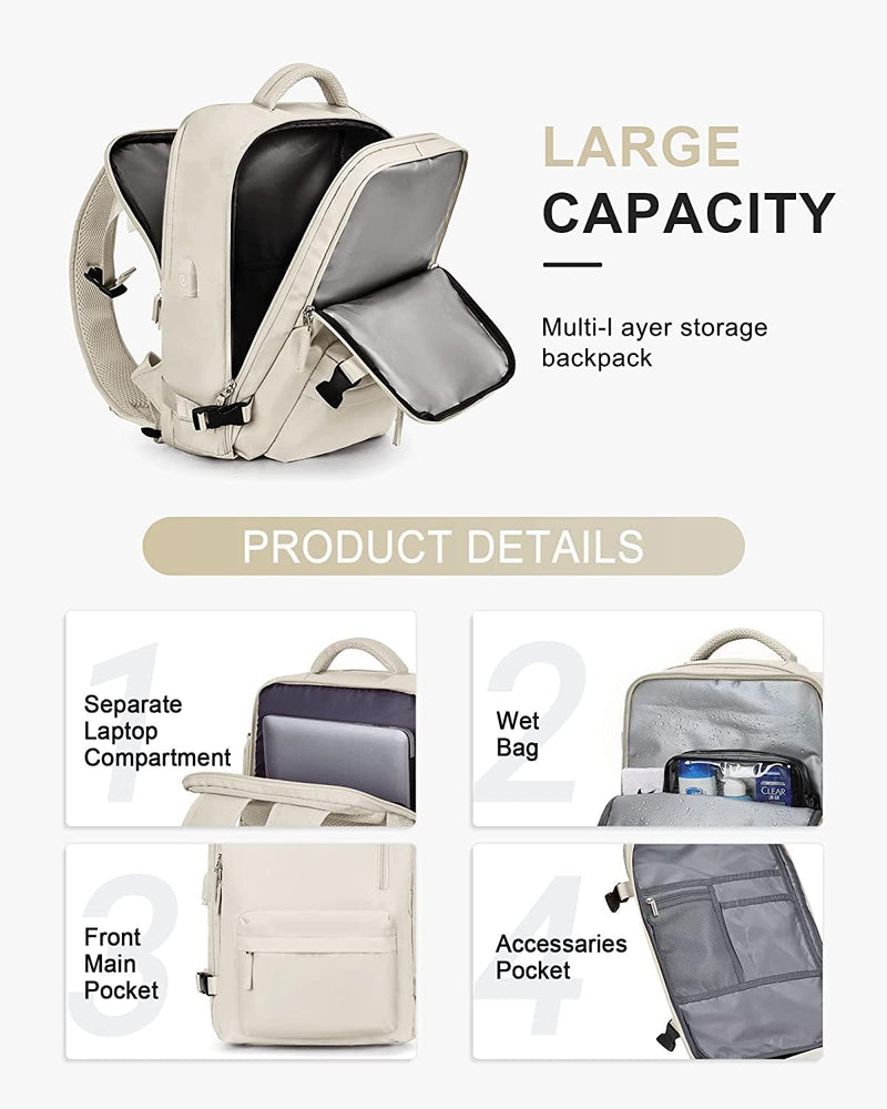 Waterproof Travel Backpack with Shoe Compartment & USB Port – 14" Laptop Fit